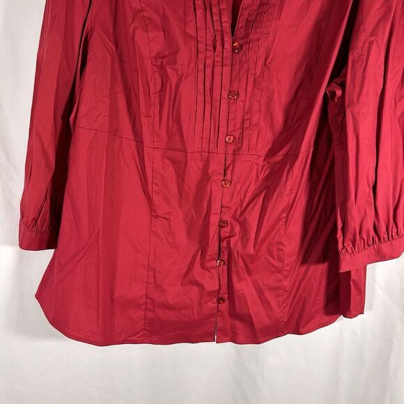 New St John's Bay Blouse Women's 2X Red Button Up Long Sleeve Vneck Collared - Picture 3 of 9